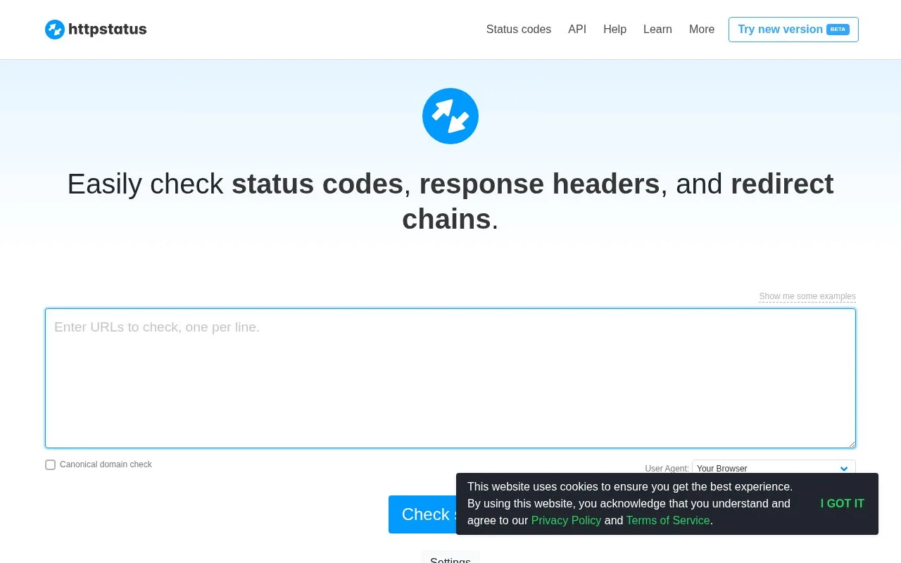Screenshot of the httpstatus.io homepage