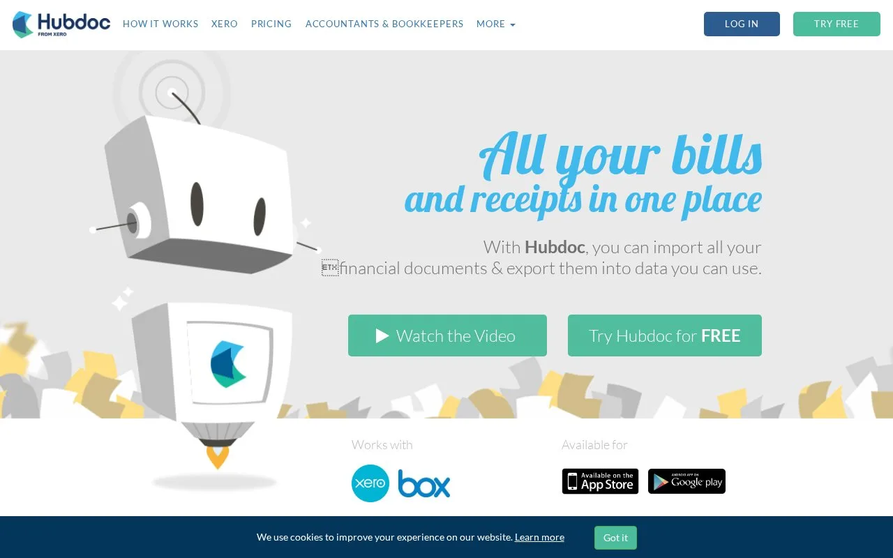 Screenshot of the Hubdoc homepage
