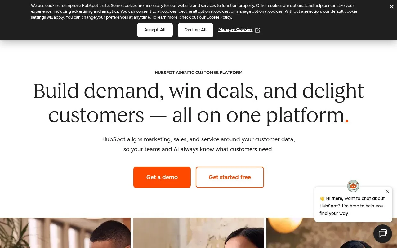 Screenshot of the HubSpot homepage