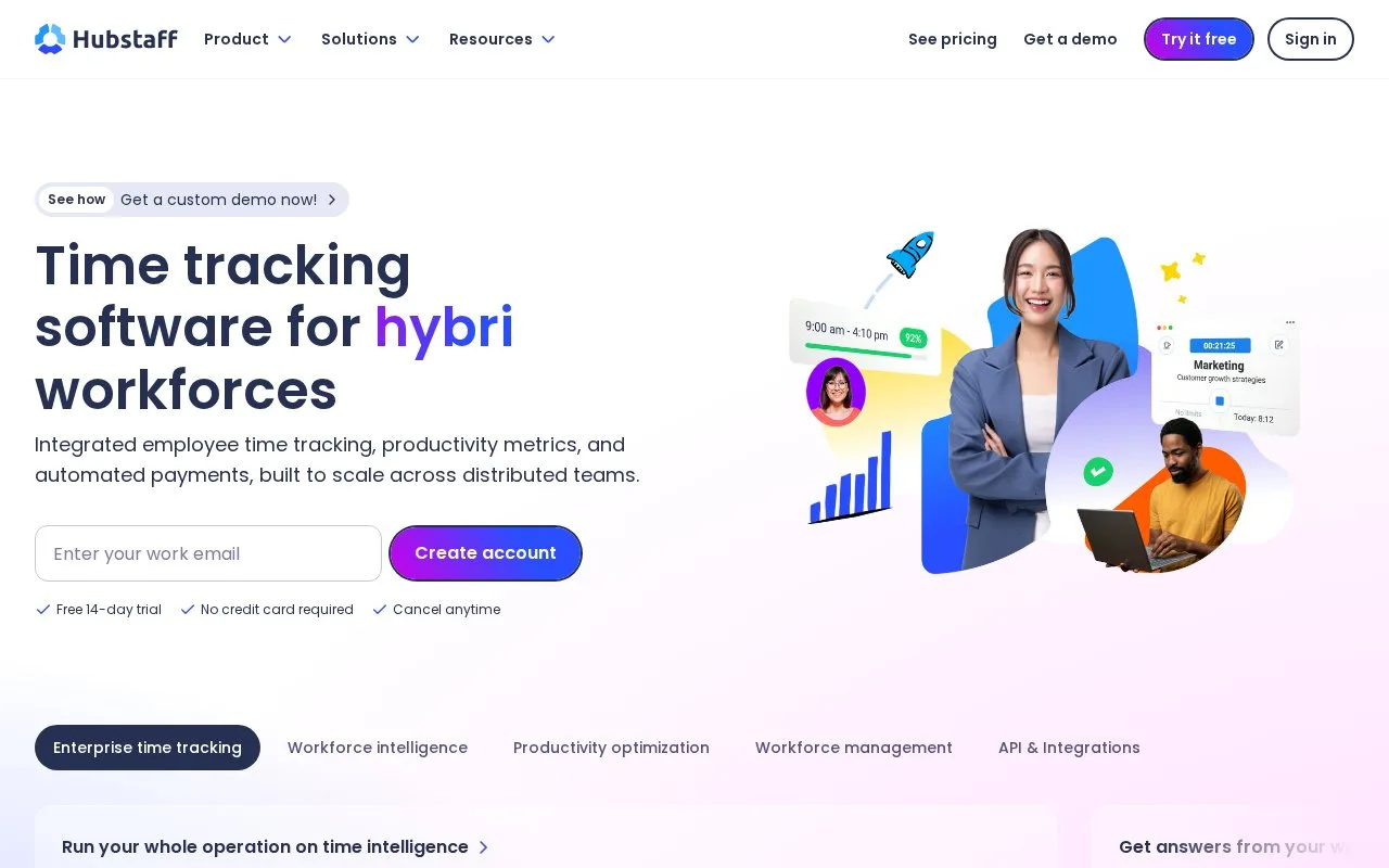 Screenshot of the Hubstaff homepage