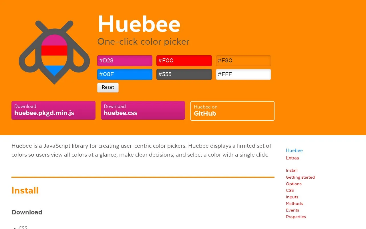 Screenshot of the Huebee homepage