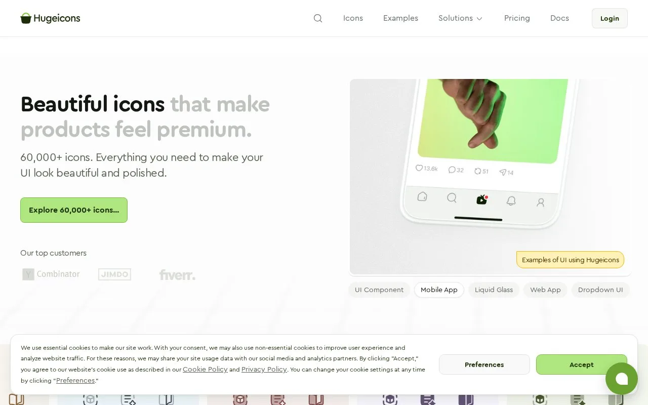 Screenshot of the Hugeicons homepage