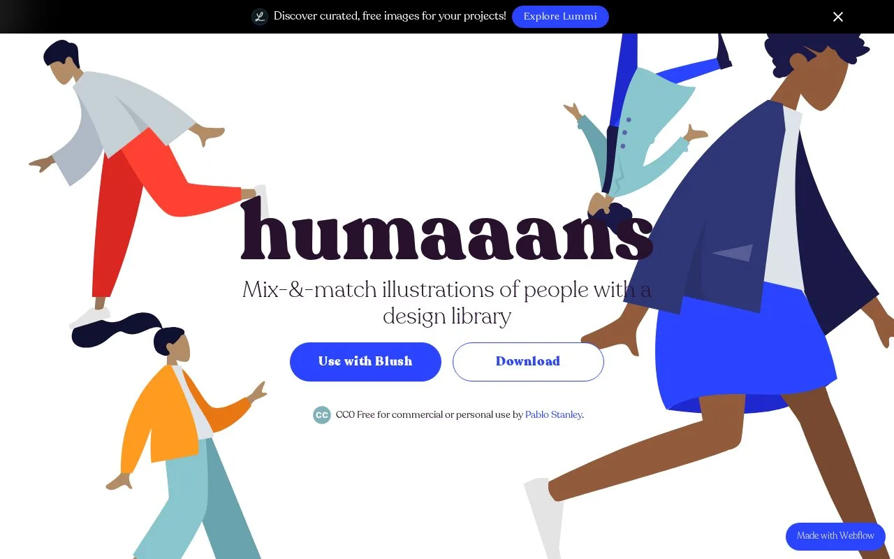 Screenshot of the Humaaans homepage