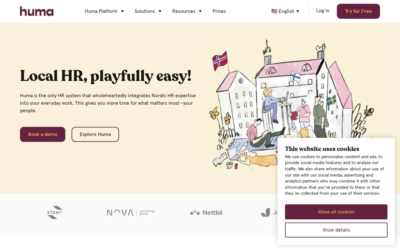 Screenshot of the Huma homepage