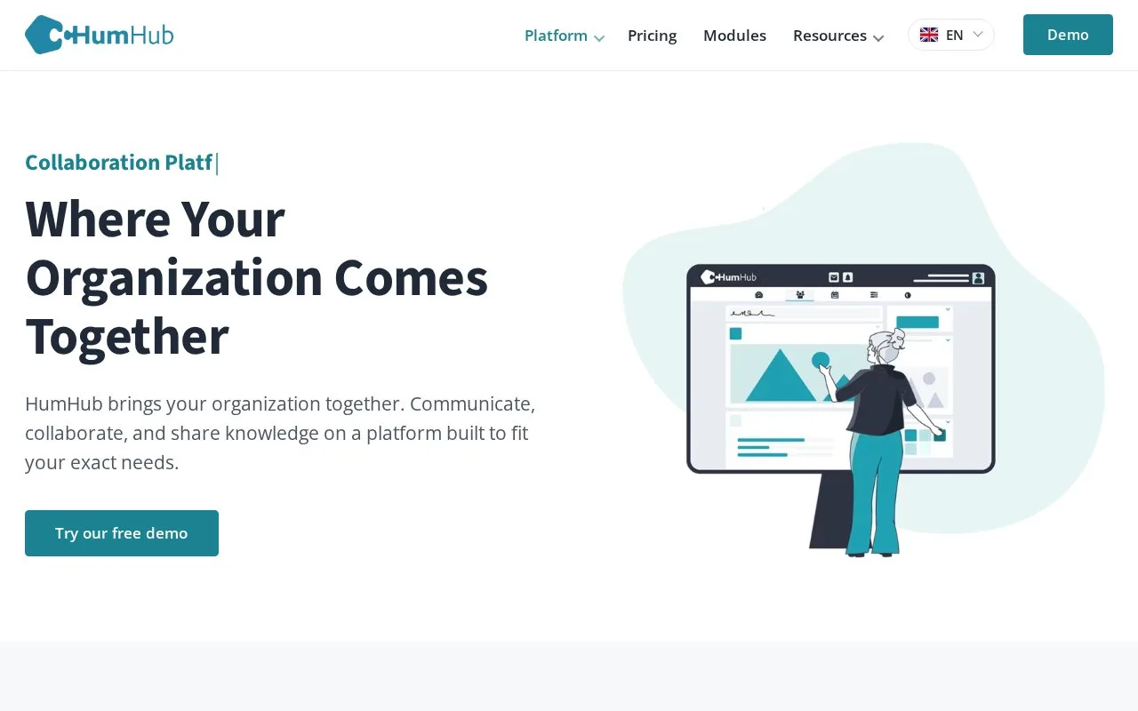Screenshot of the HumHub homepage