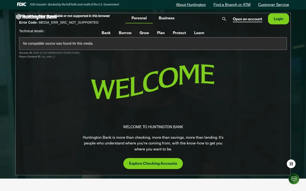 Screenshot of the Huntington Bank homepage