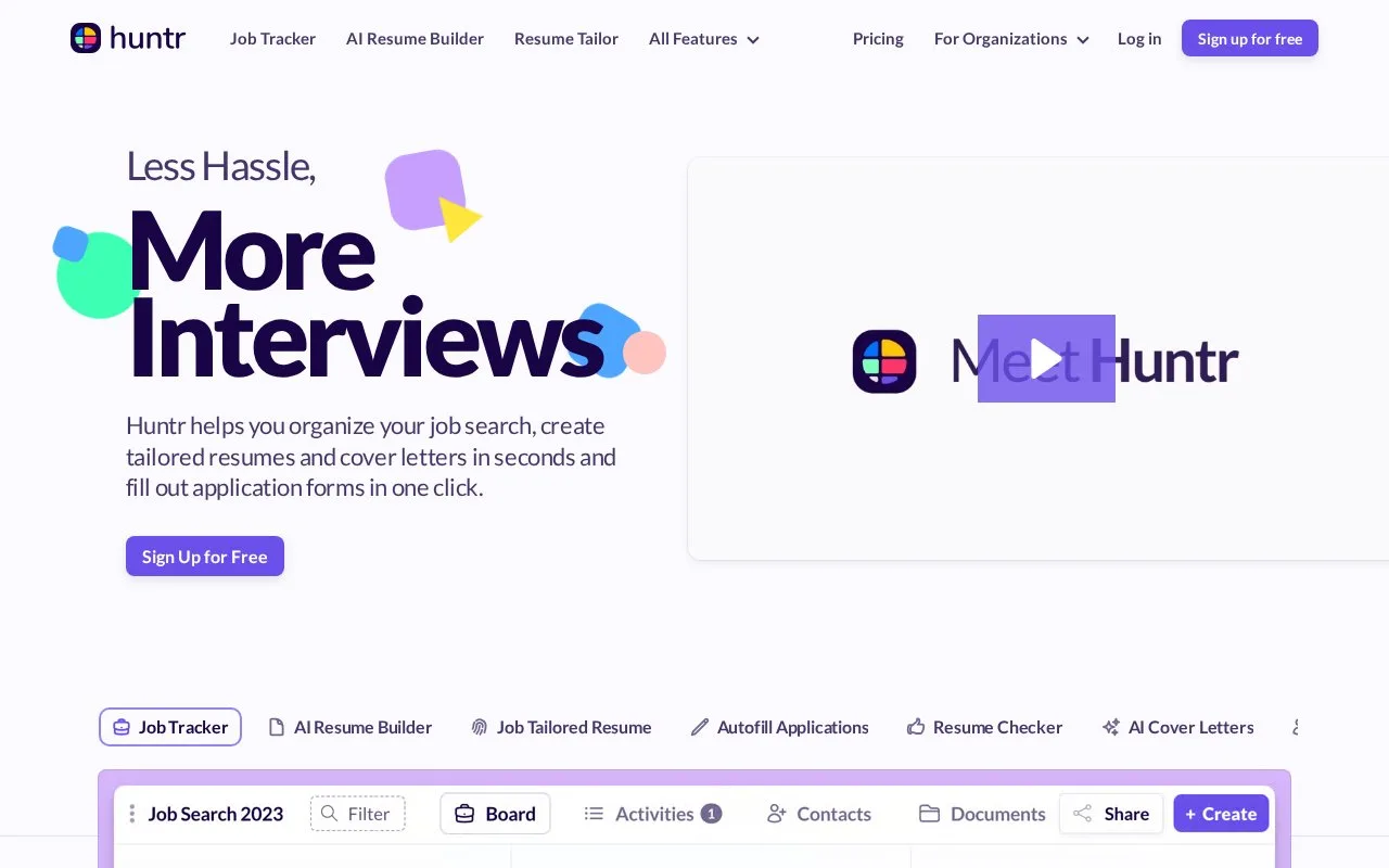 Screenshot of the Huntr homepage