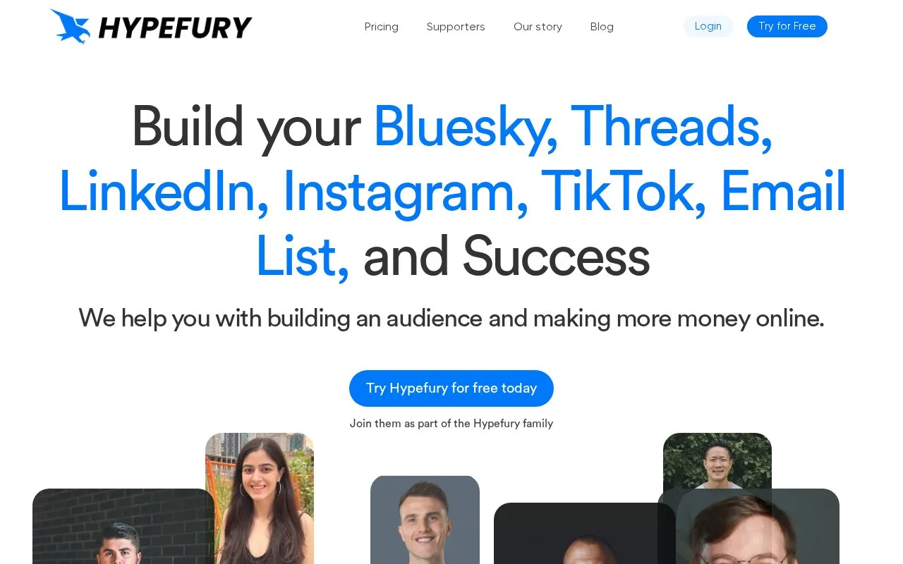 Screenshot of the Hypefury homepage