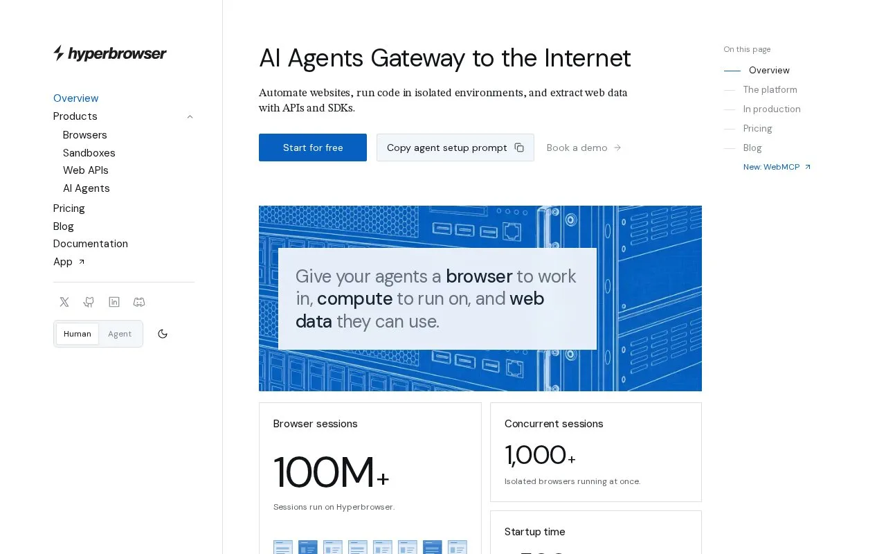 Screenshot of the Hyperbrowser homepage