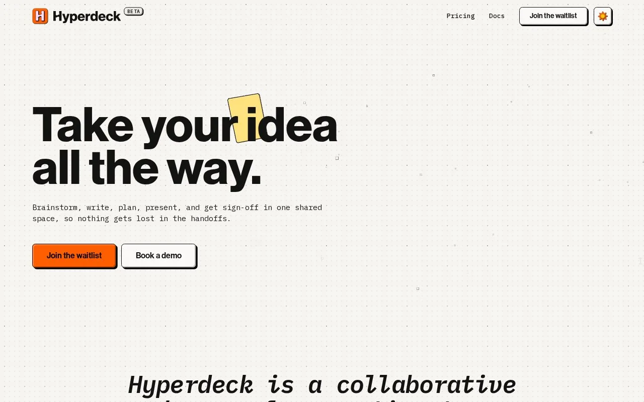 Screenshot of the Hyperdeck homepage