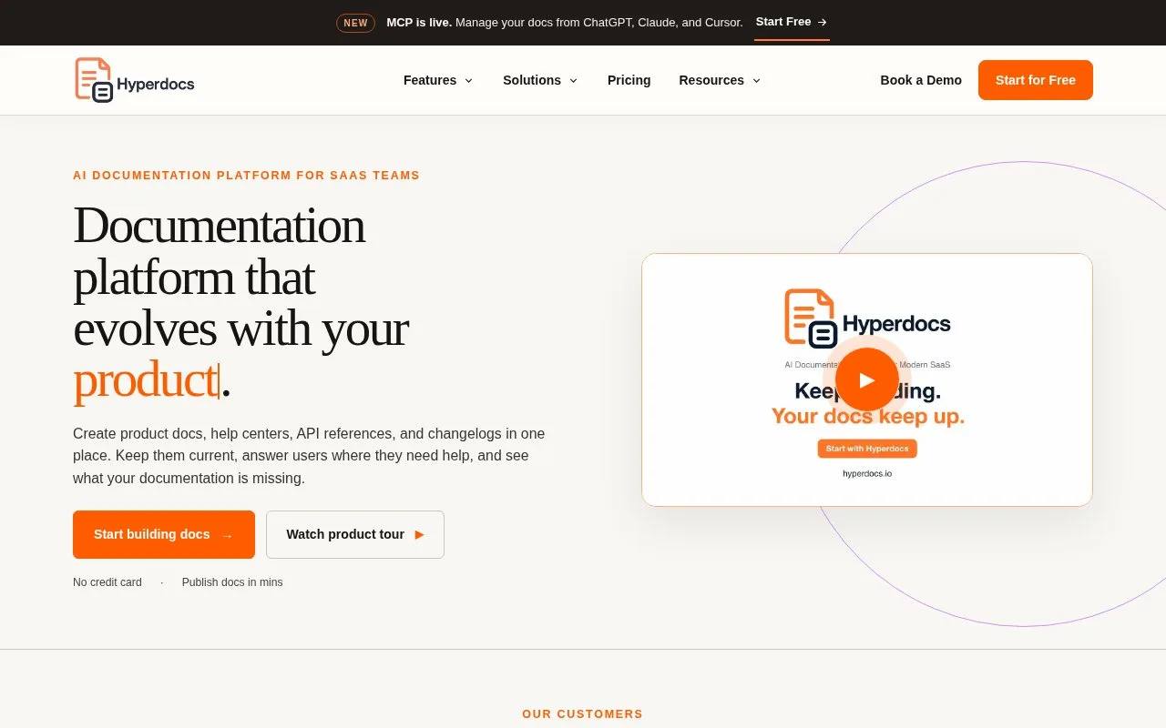 Screenshot of the Hyperdocs homepage