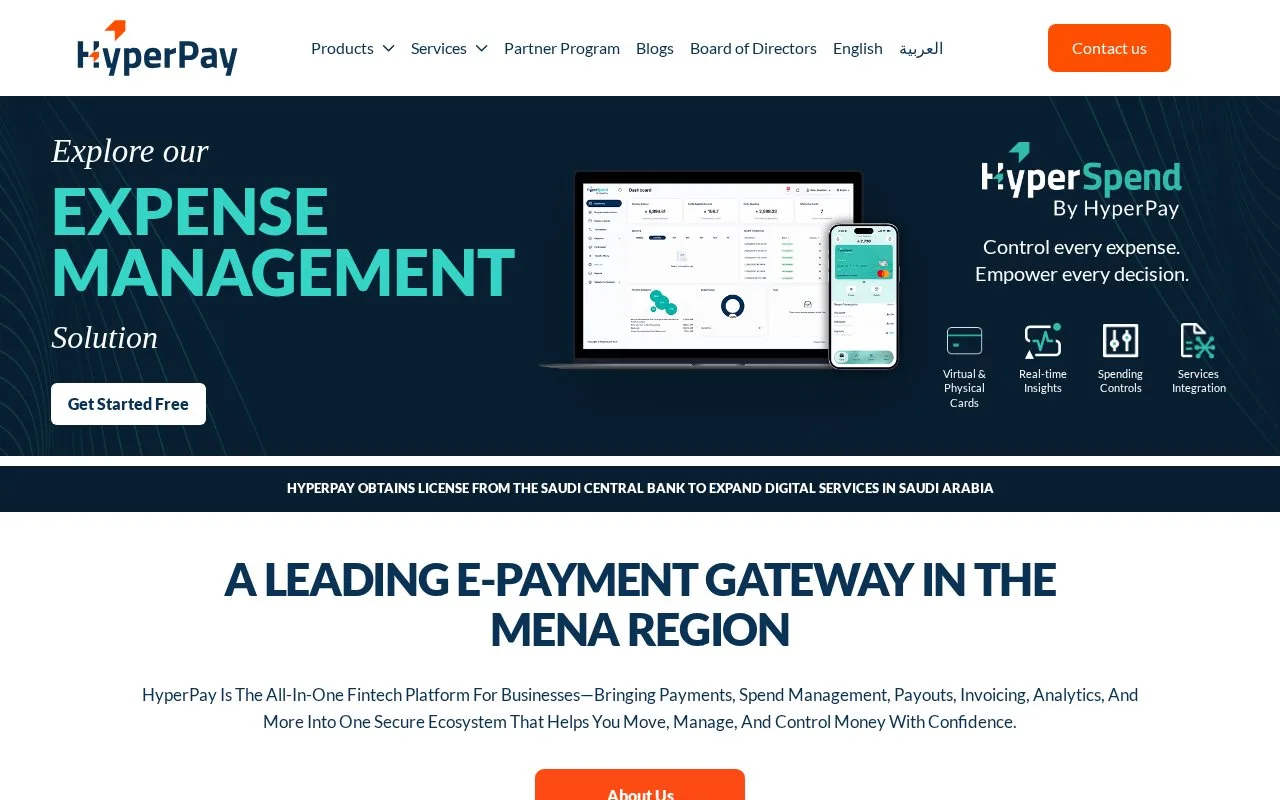 Screenshot of the HyperPay homepage