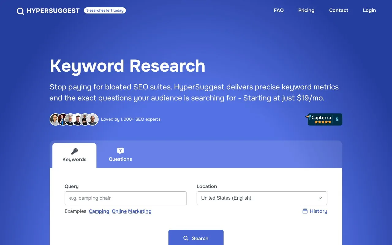 Screenshot of the HyperSuggest homepage