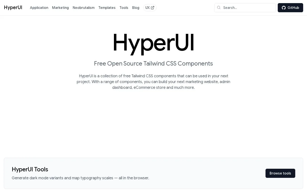 Screenshot of the HyperUI homepage