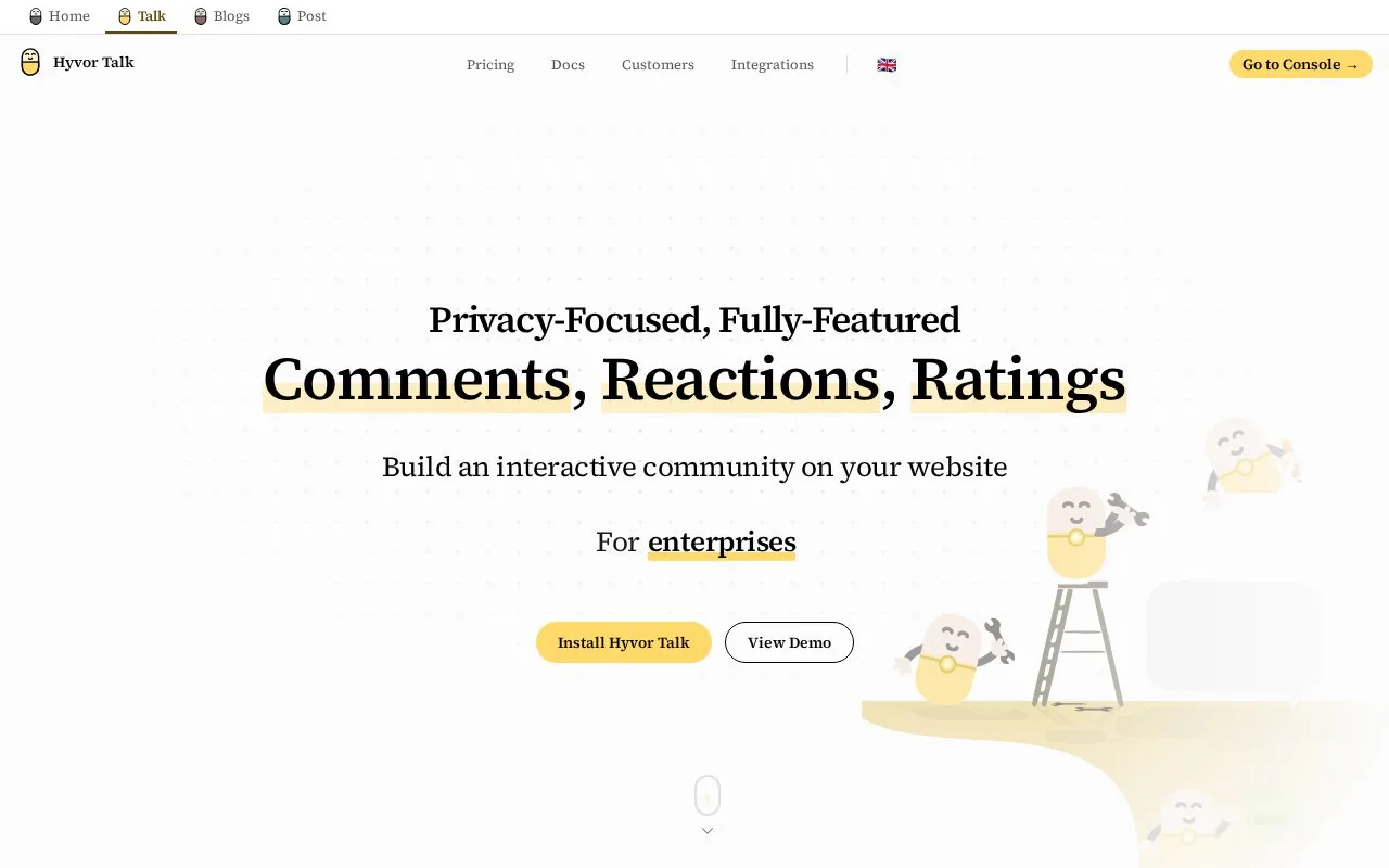 Screenshot of the Hyvor Talk homepage