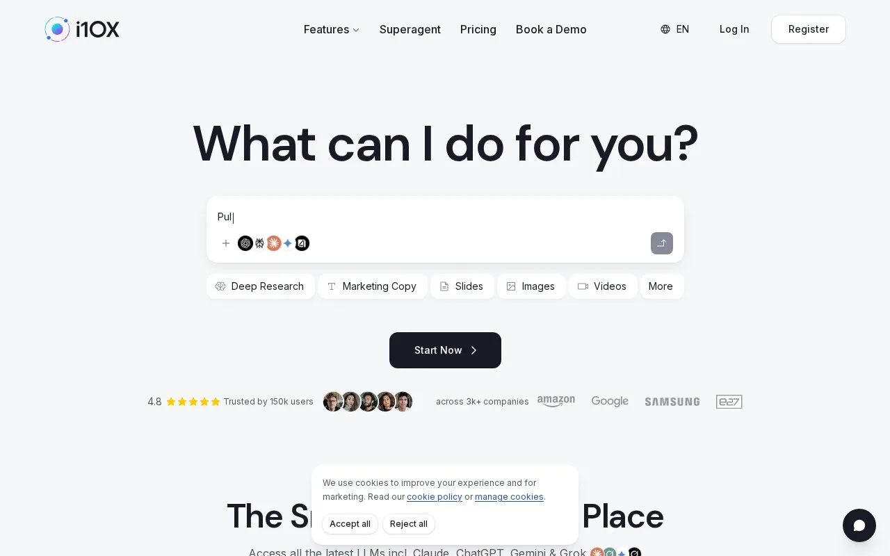 Screenshot of the i10X homepage