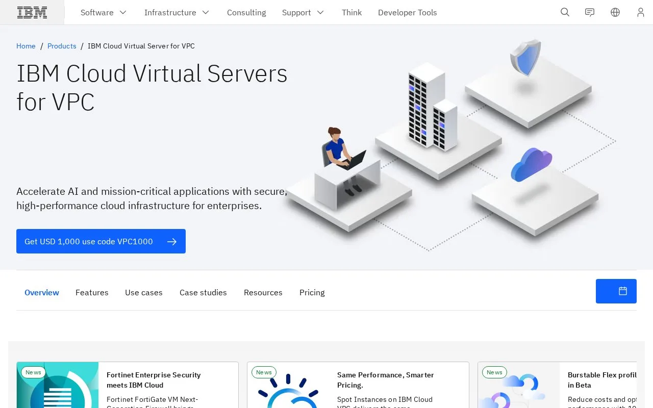 Screenshot of the IBM Cloud Virtual Servers for VPC homepage