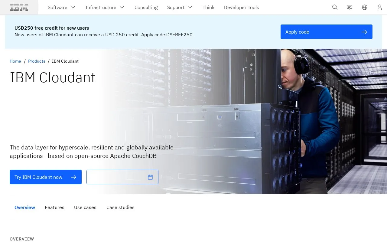 Screenshot of the IBM Cloudant homepage