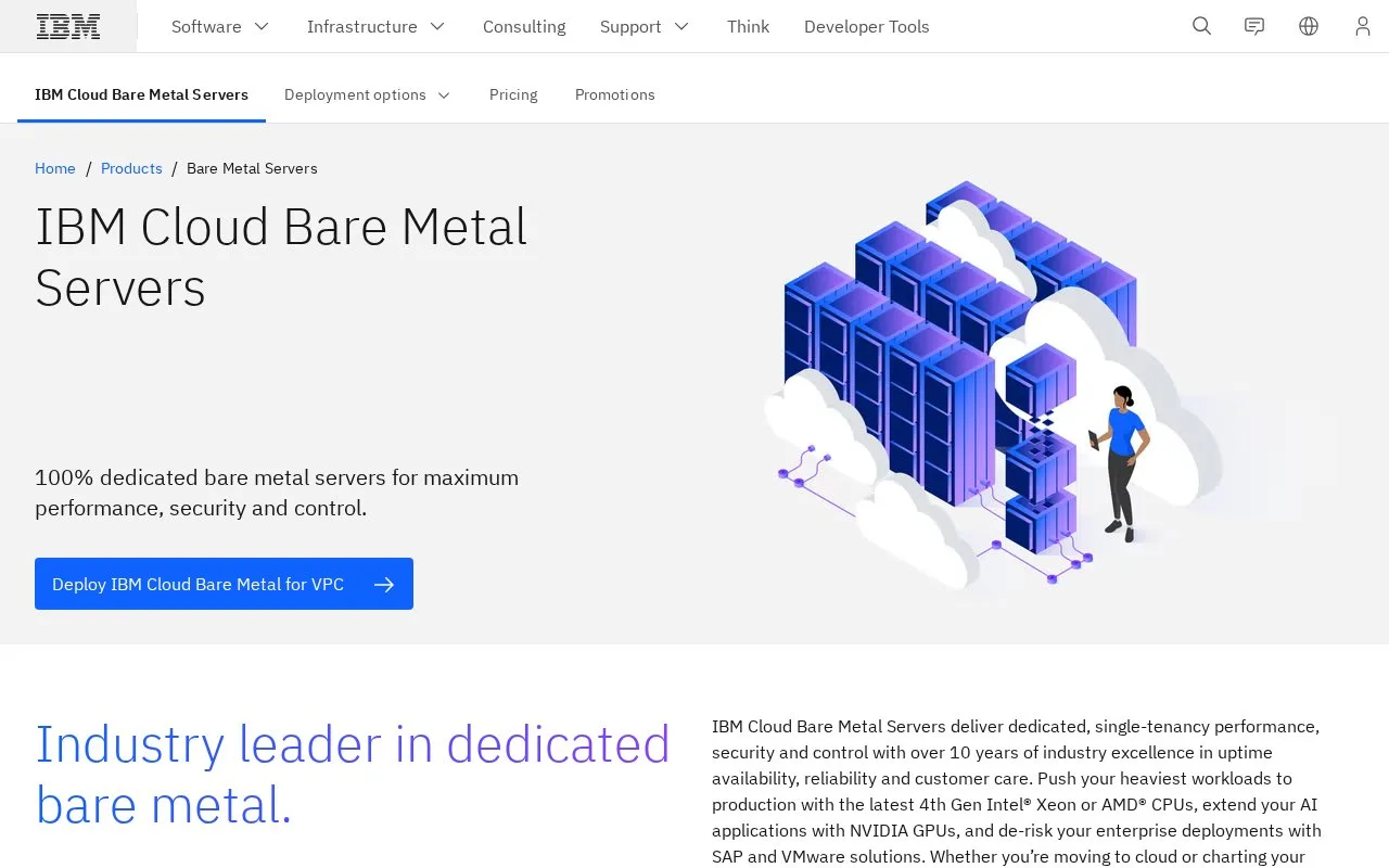 Screenshot of the IBM Cloud Bare Metal Servers homepage