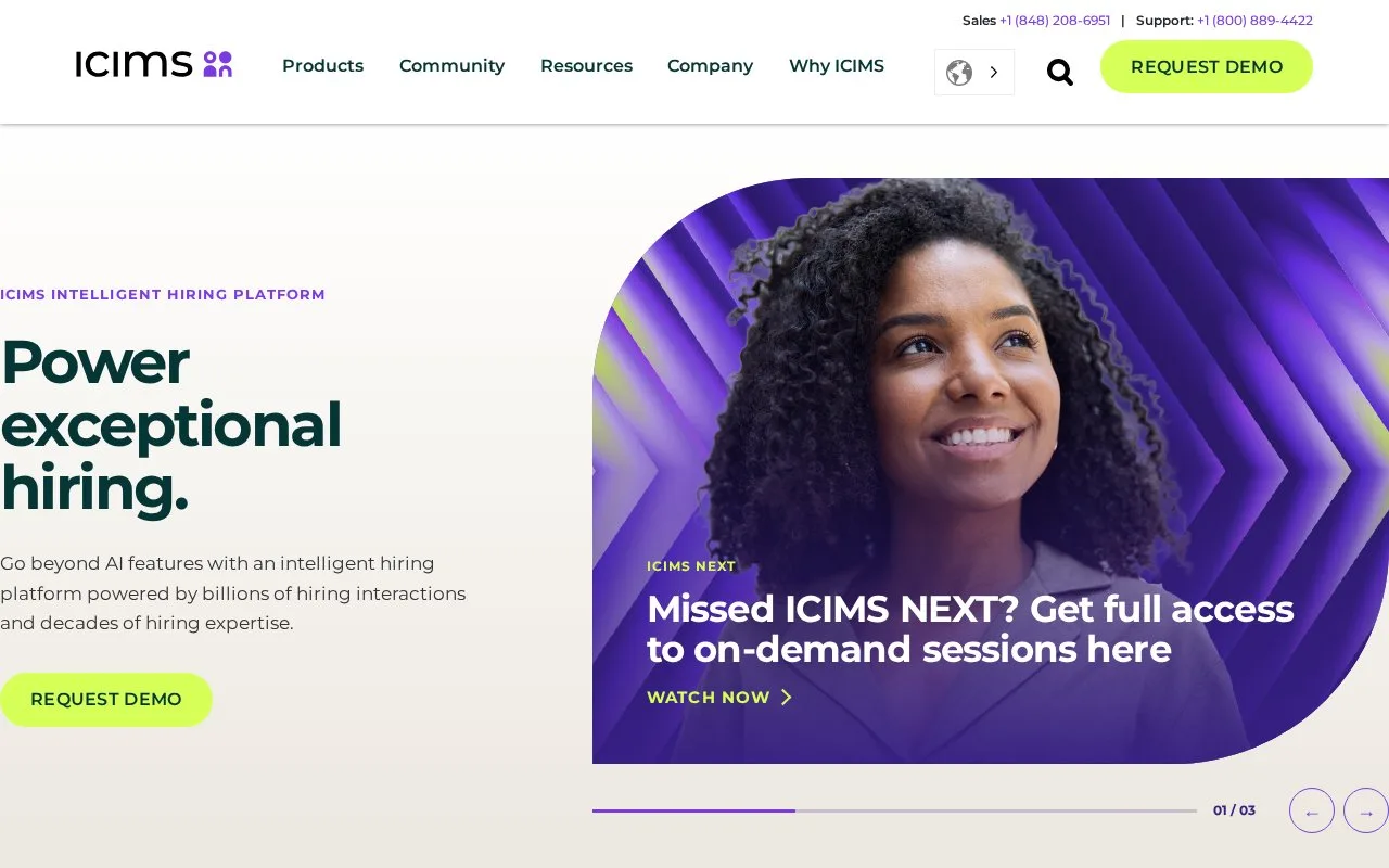 Screenshot of the iCIMS homepage