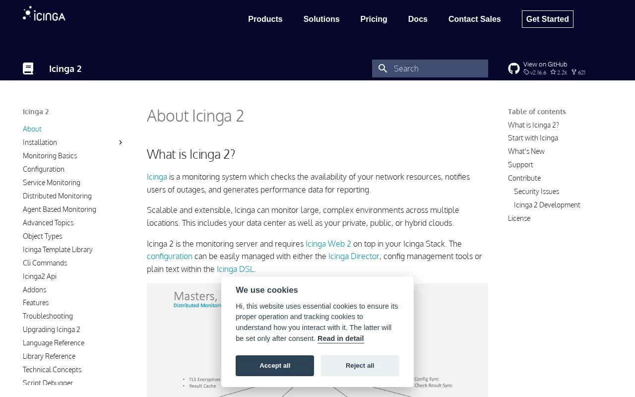 Screenshot of the Icinga 2 homepage