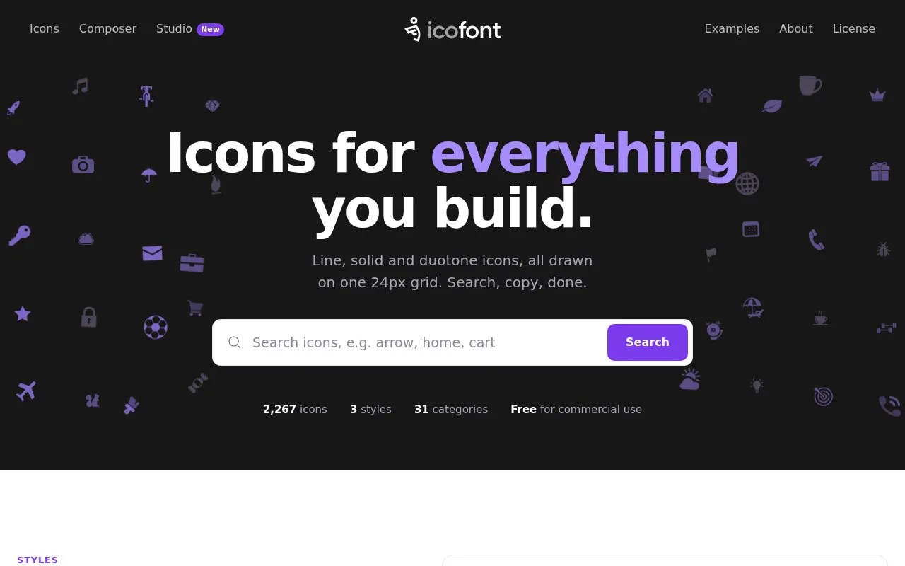 Screenshot of the IcoFont homepage