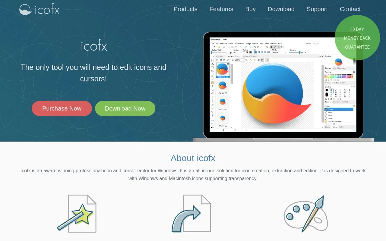 Screenshot of the IcoFX homepage