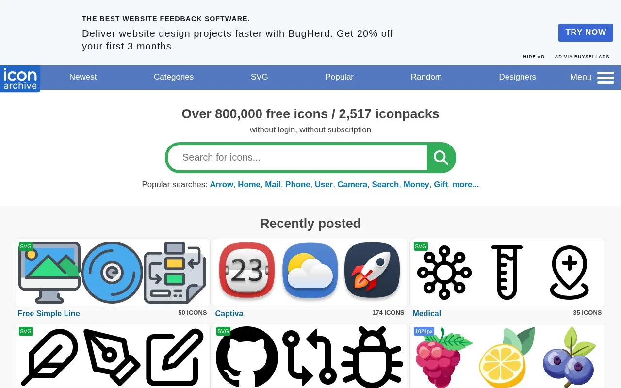 Screenshot of the IconArchive homepage