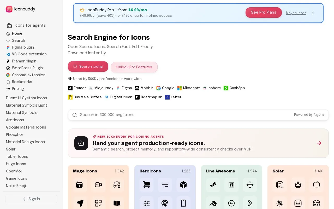 Screenshot of the Iconbuddy homepage