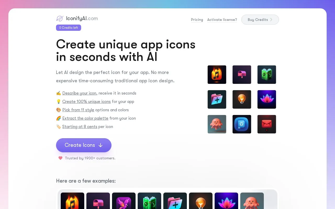 Screenshot of the IconifyAI homepage