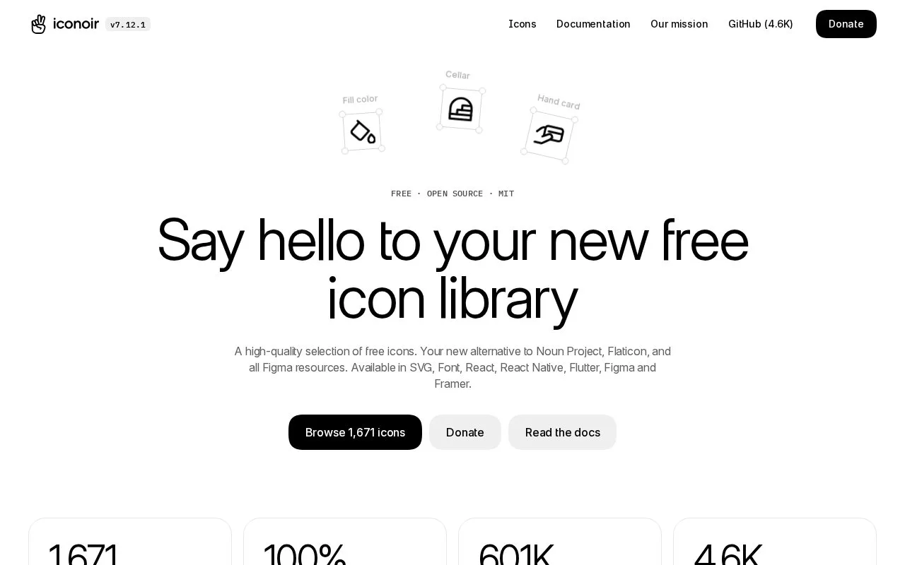 Screenshot of the Iconoir homepage