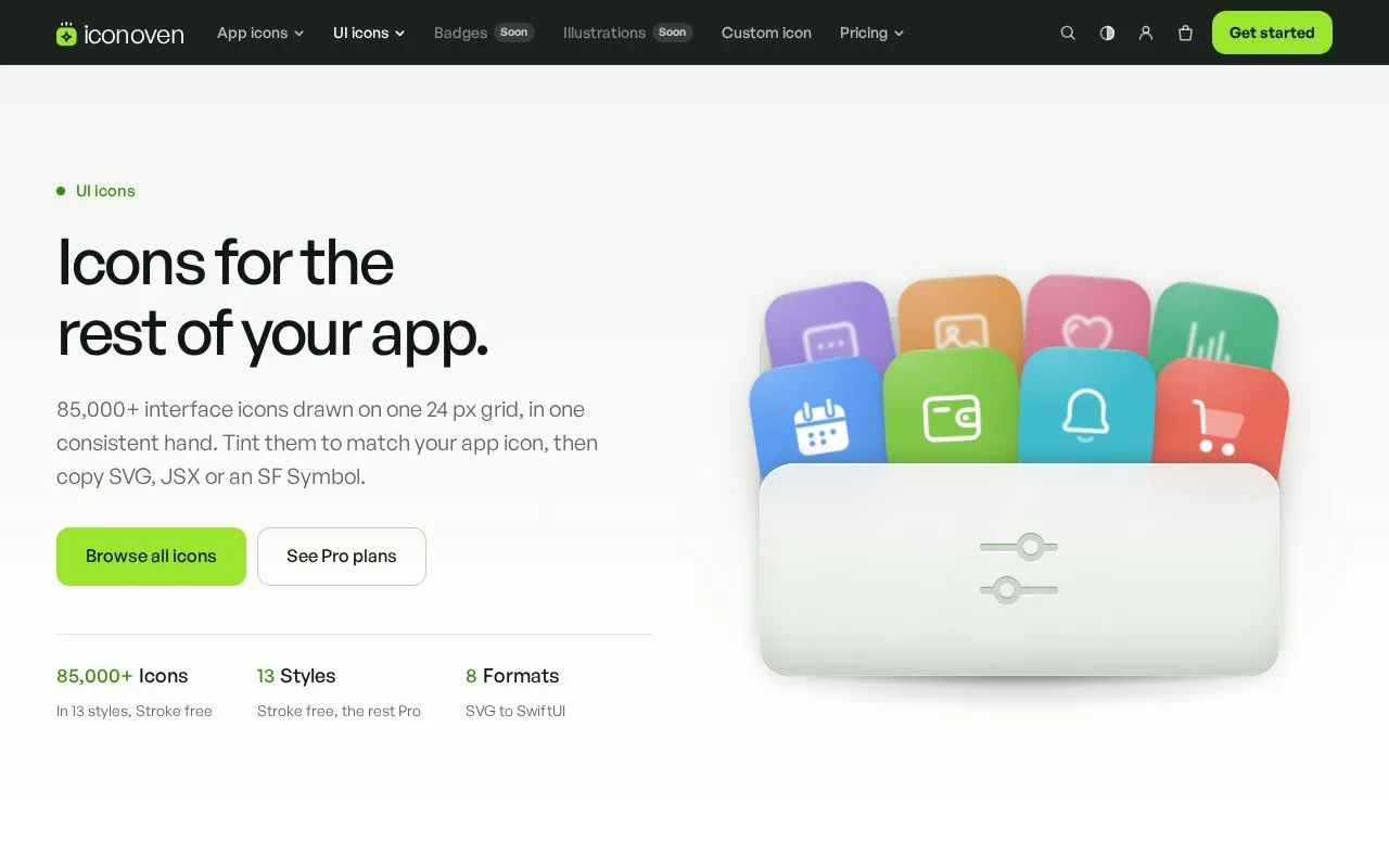 Screenshot of the IconOven homepage