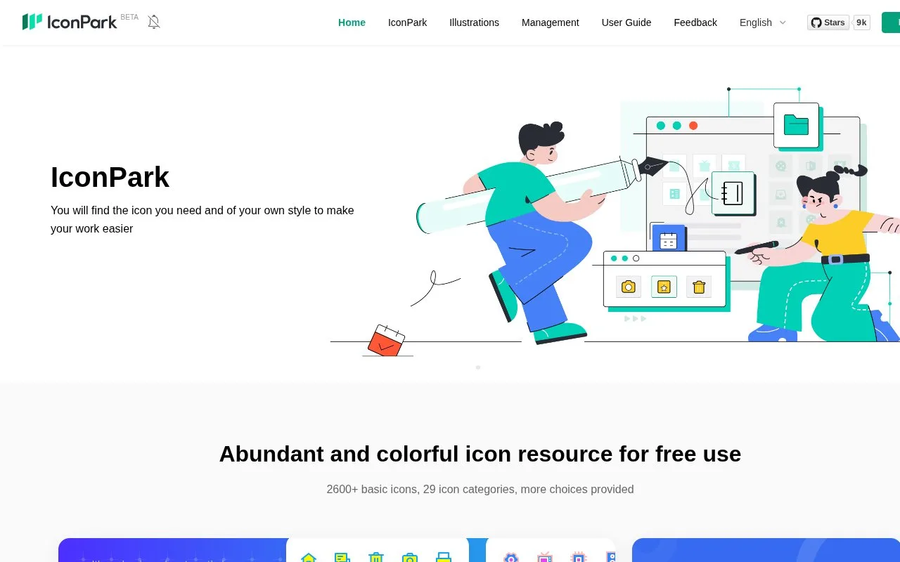 Screenshot of the IconPark homepage