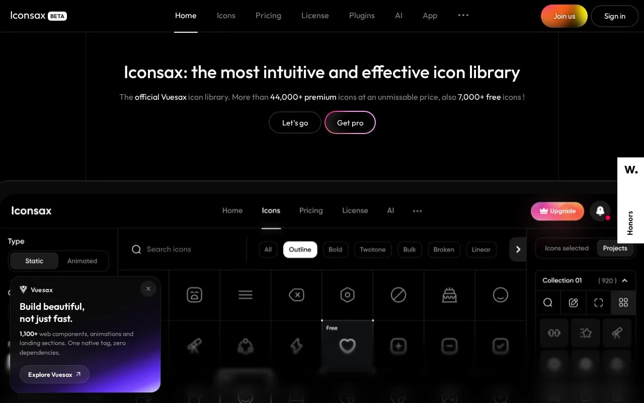 Screenshot of the Iconsax homepage