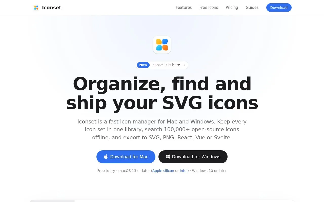 Screenshot of the Iconset homepage