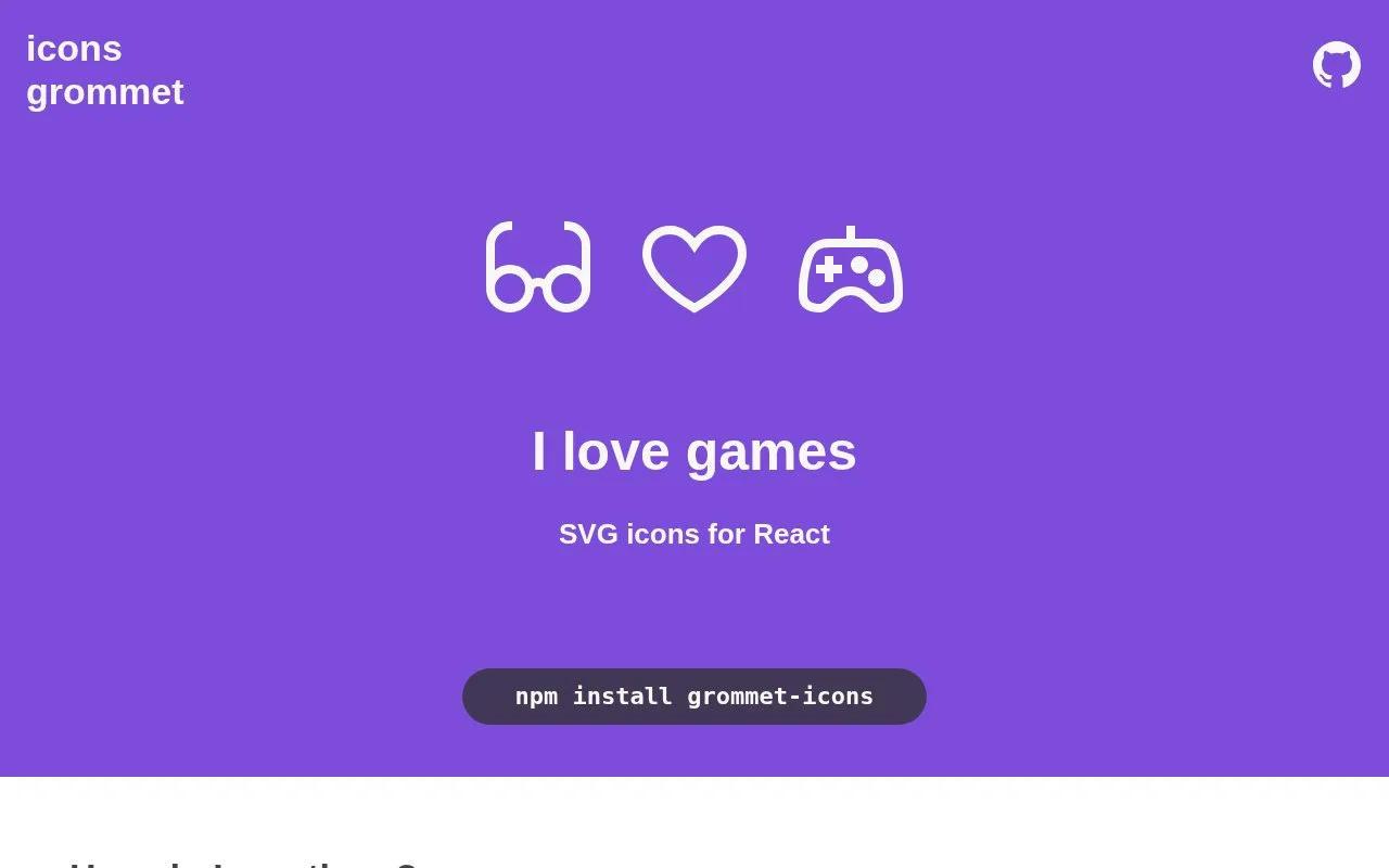 Screenshot of the Grommet Icons homepage