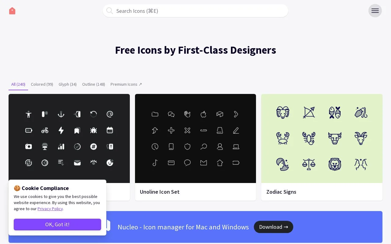 Screenshot of the IconStore homepage