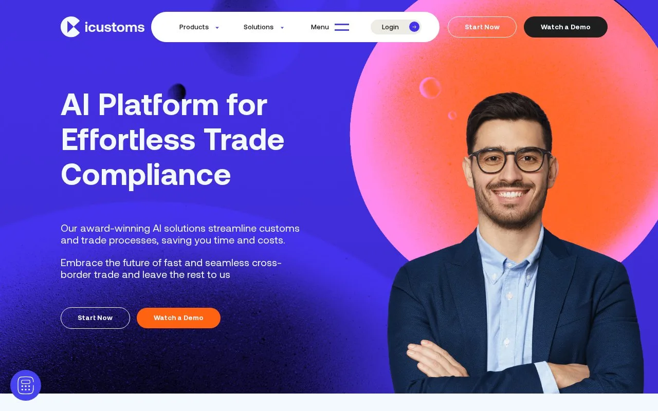 Screenshot of the iCustoms homepage