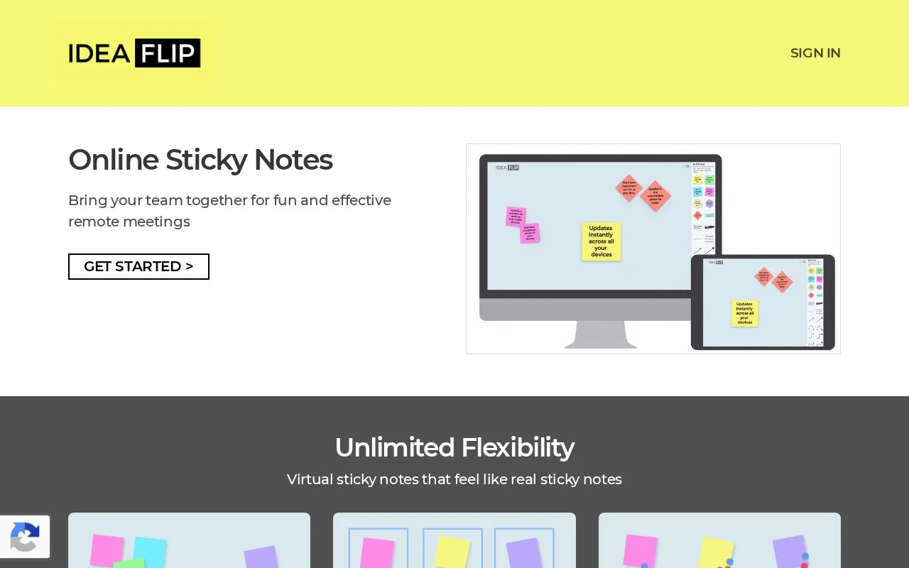 Screenshot of the Ideaflip homepage