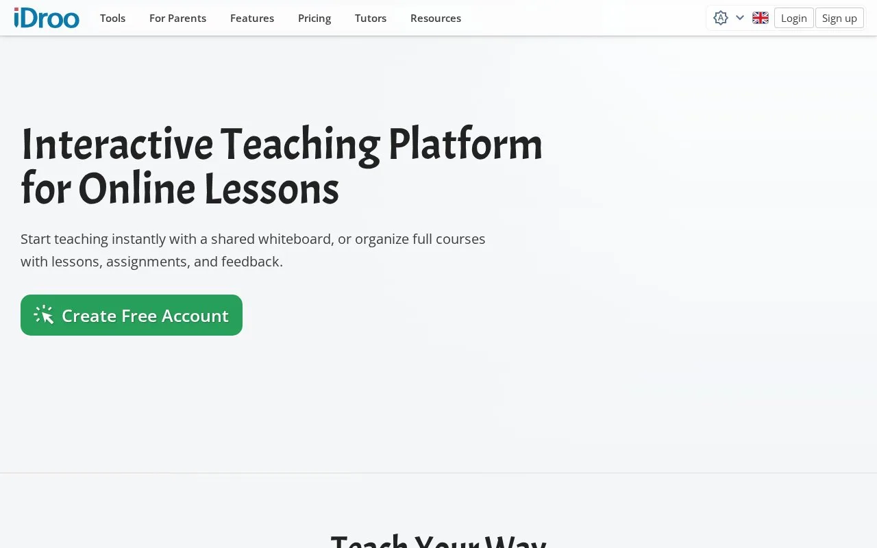 Screenshot of the iDroo homepage