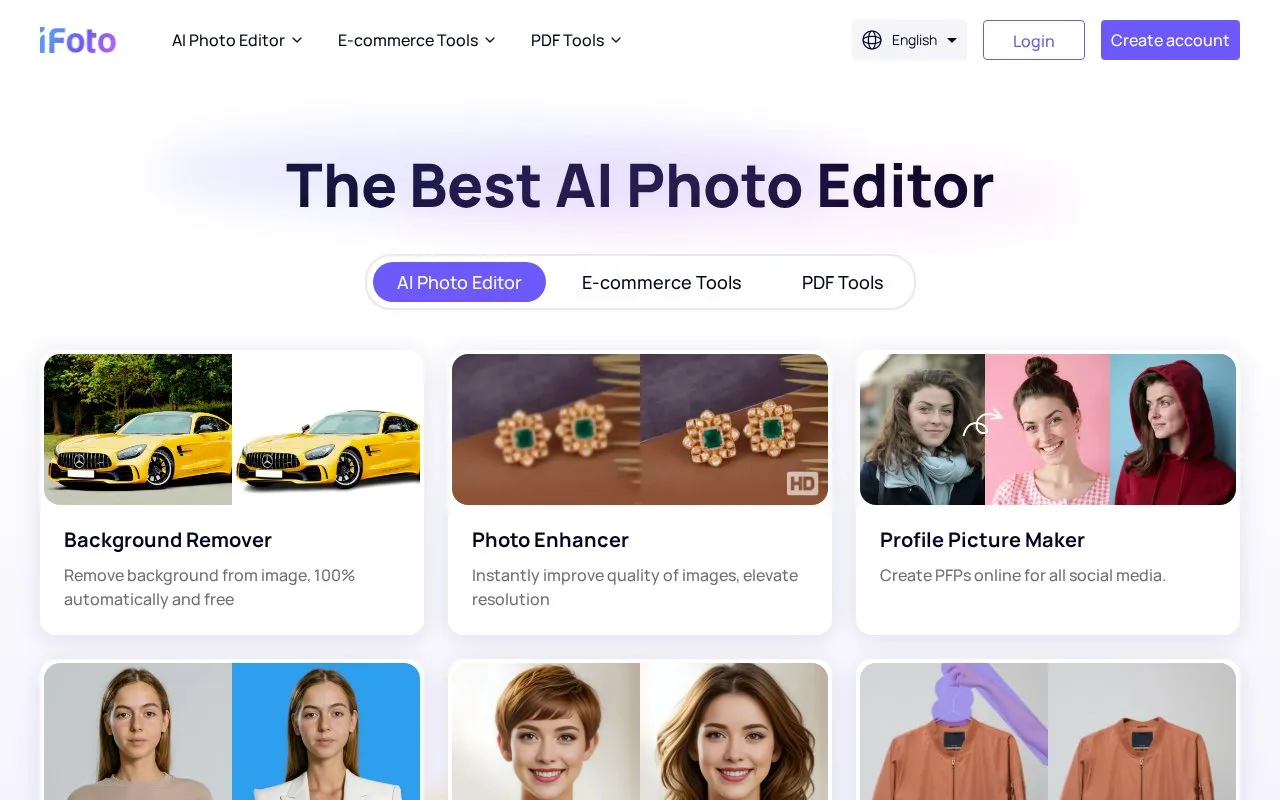 Screenshot of the iFoto homepage