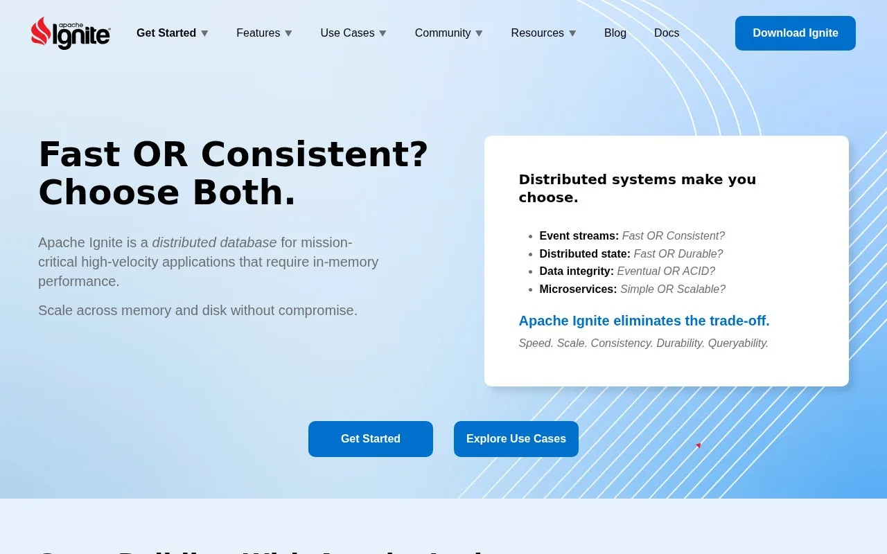 Screenshot of the Apache Ignite homepage