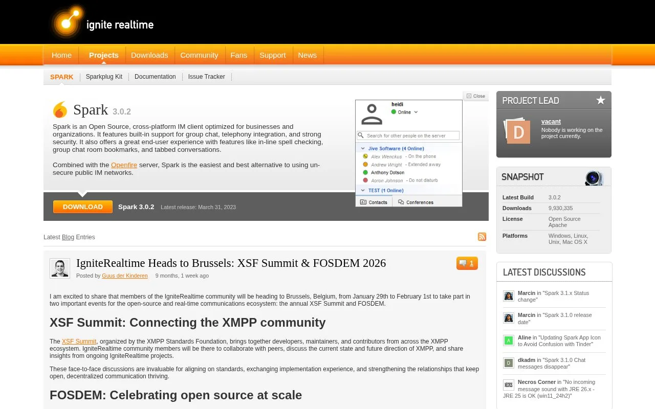 Screenshot of the Spark homepage