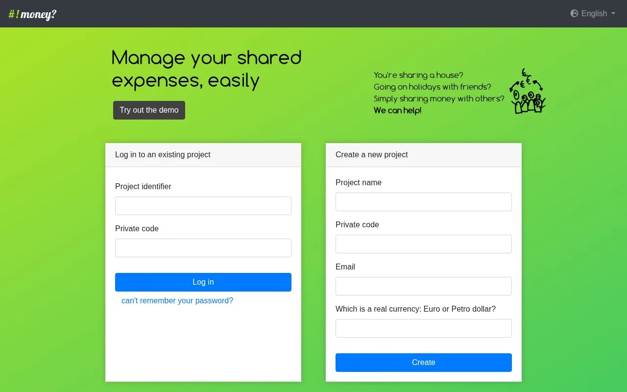Screenshot of the I Hate Money homepage