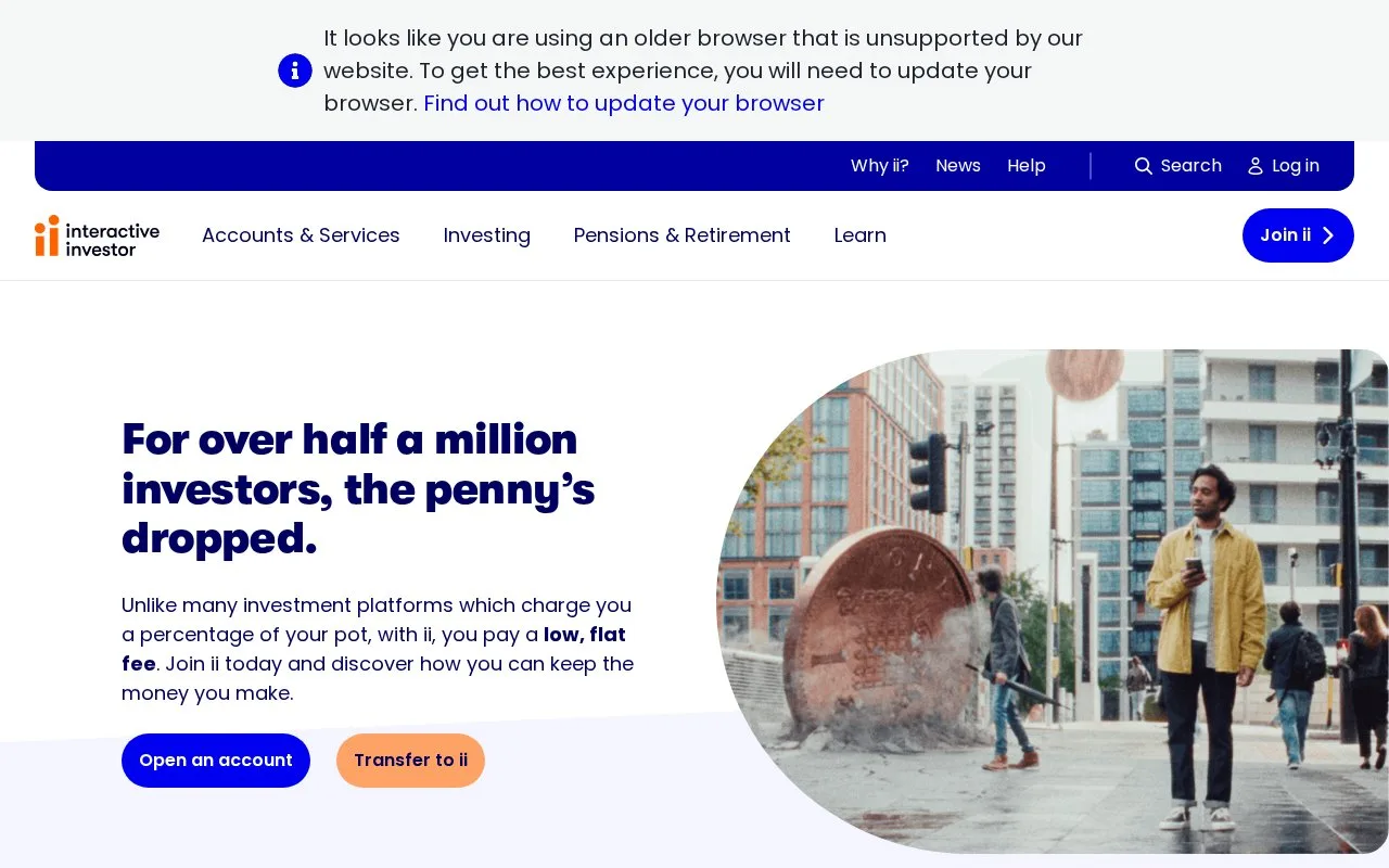 Screenshot of the interactive investor homepage