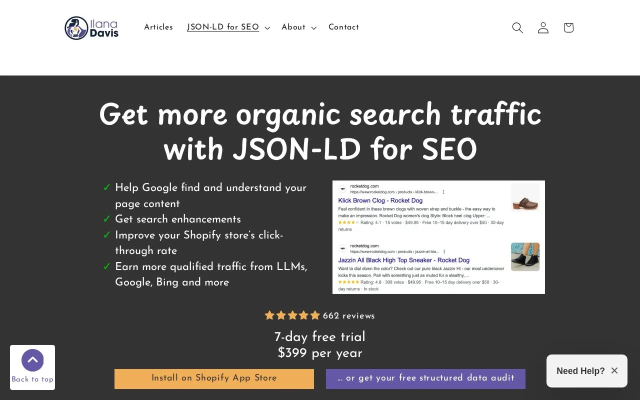 Screenshot of the Ilana's JSON-LD for SEO homepage