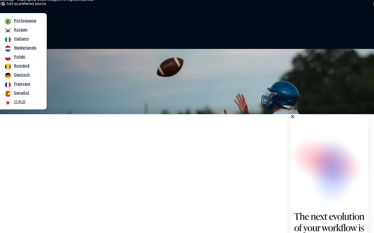 Screenshot of the Imagen homepage