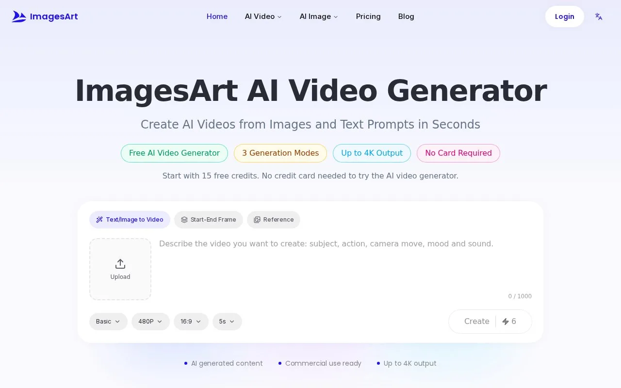 Screenshot of the ImagesArt AI homepage