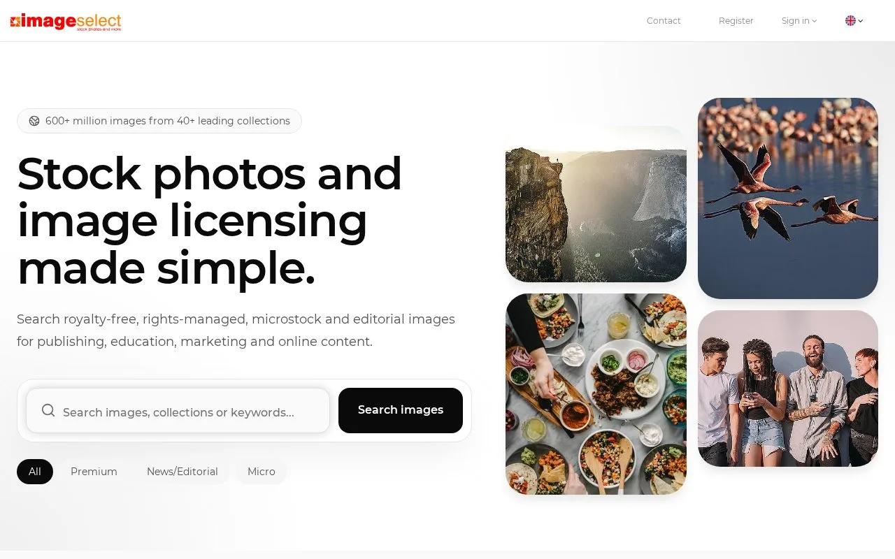 Screenshot of the Imageselect homepage