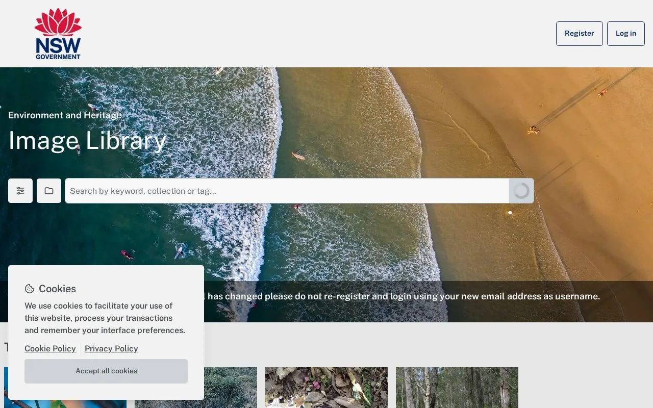 Screenshot of the NSW Environment and Heritage Image Library homepage